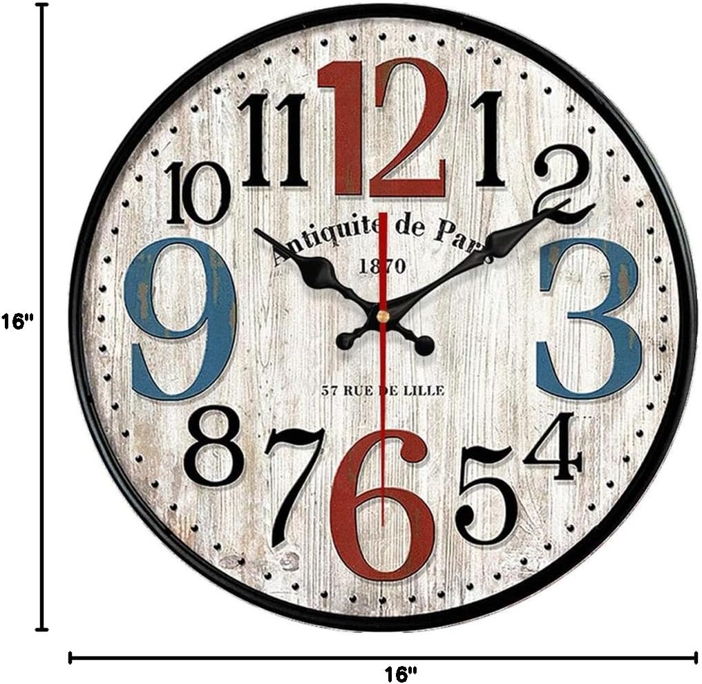 YeYo Simple European Style Wall Clock Wooden MDF Waterproof Silent Art Decor for Home Living Room Office Decoration (16 inch)