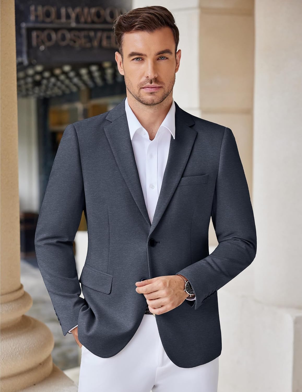 COOFANDY Men's Casual Knit Blazer Stretch Slim Fit Sport Coat Two Button Lightweight Suit Jackets - Image 2