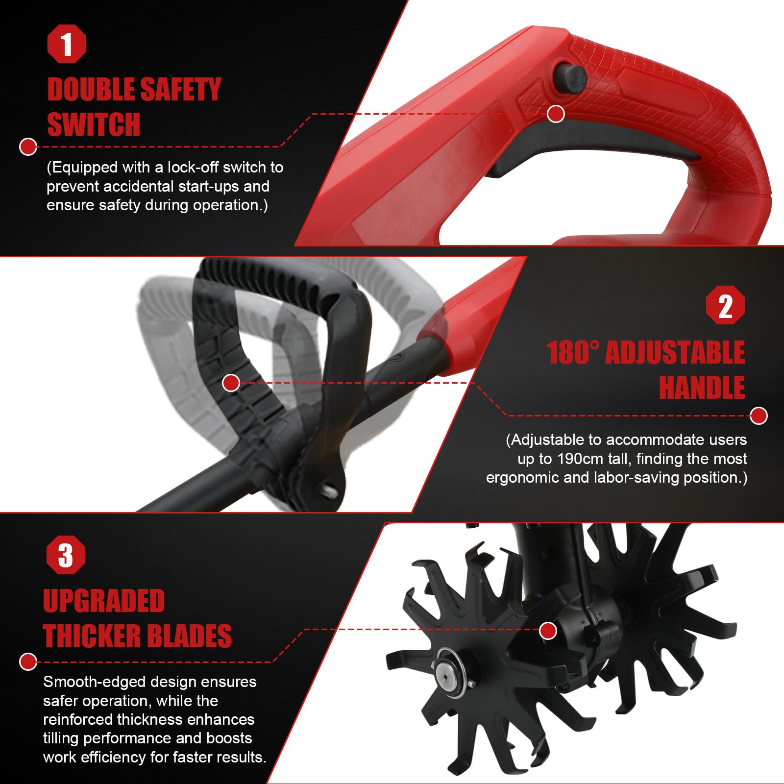 Motoazada para huerto, azada eléctrica, para Milwaukee M18 18 V, con Profundidad de Trabajo de 18 cm, Ancho de Trabajo de 20 cm, Velocidad de 387 RPM, Mango ergonómico, para Cultivo de jardín