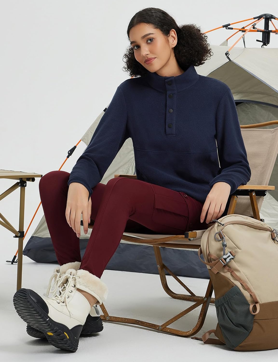 baleaf Women's 1/4 Buttom Down Fleece Pullover Thermal Long Sleeve Shirts Ski Mid Layer with Pockets Thumbhole Warm Tops - Image 3