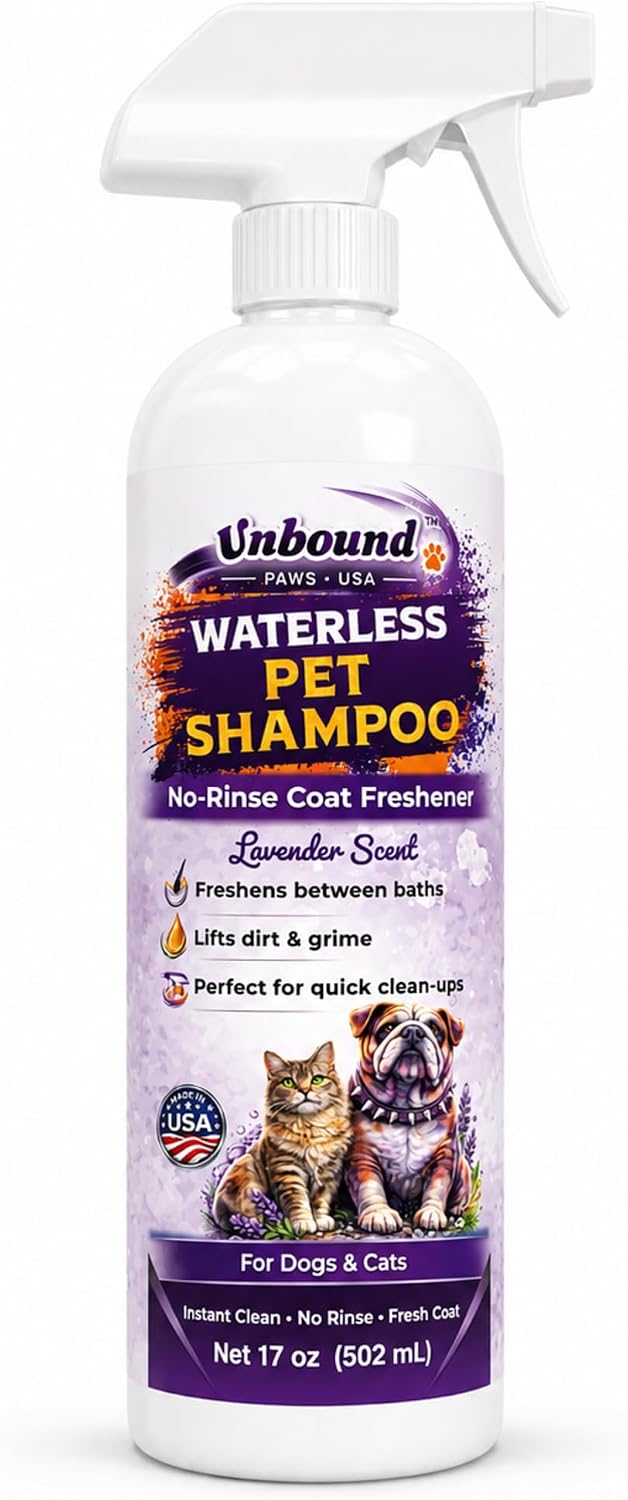 Waterless Pet Shampoo for Dogs & Cats - Lavender Scent No-Rinse Foam - Easy Grooming & Deodorizing - 17 oz