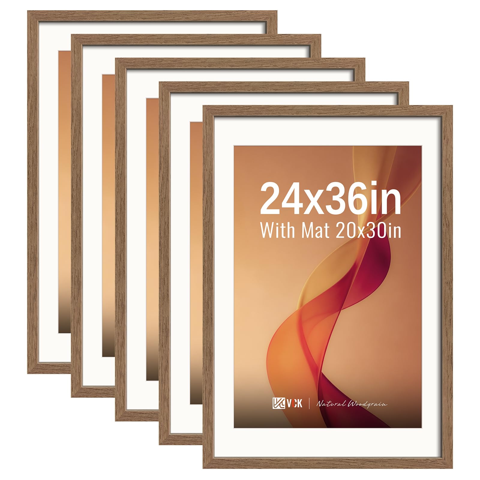 VCK 24x36 Frame 5 Pack, Walnut Exclusive Wood, 20x30 Mat, for Picture