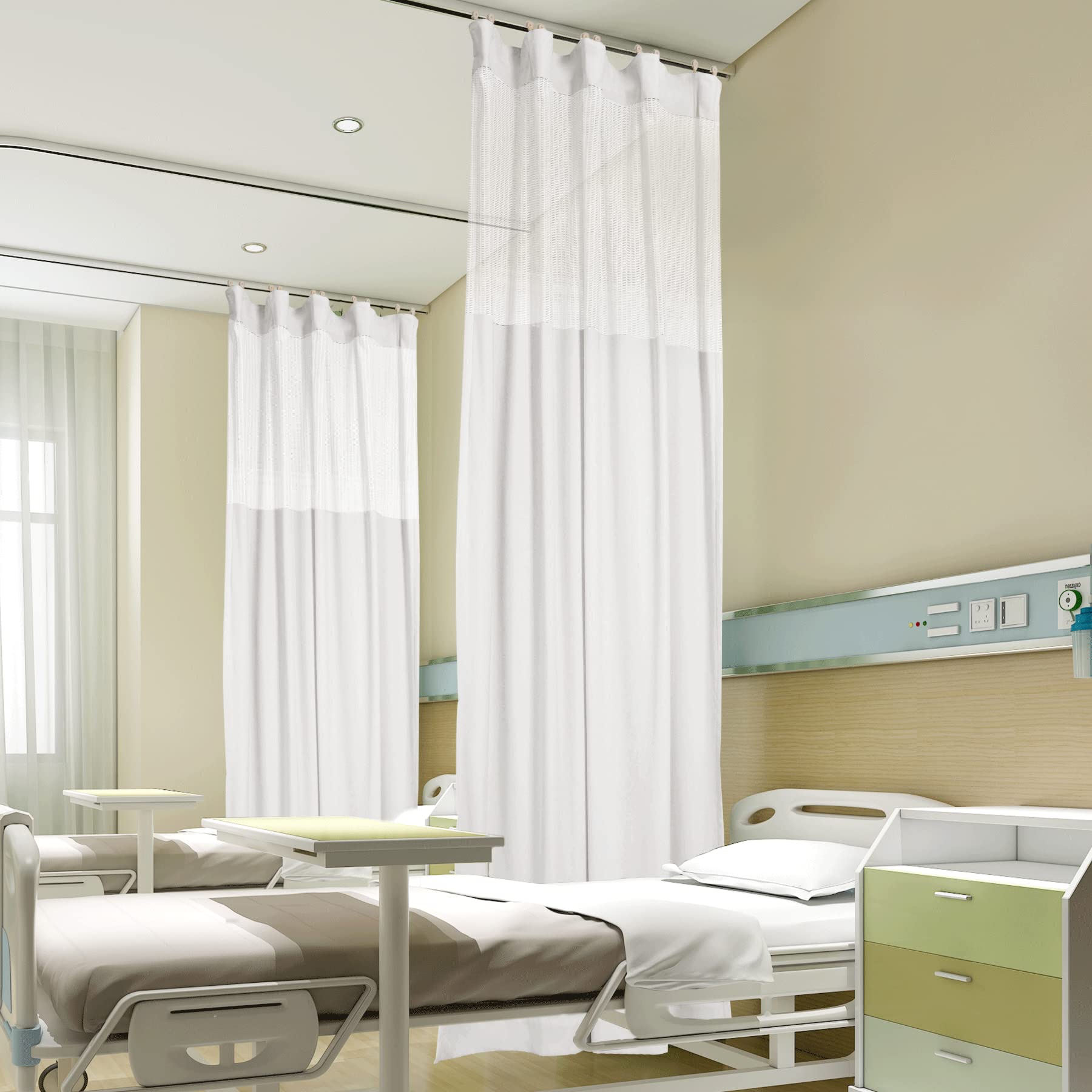 Fcosie Room Divider Privacy Cubicle Curtain Hospital Curtain with Flat Hooks for Hospital Medical Clinic Basement Space Divider Curtains - Hooks Included - 1 Panel - 8ft Wide x 8.5ft Long - White