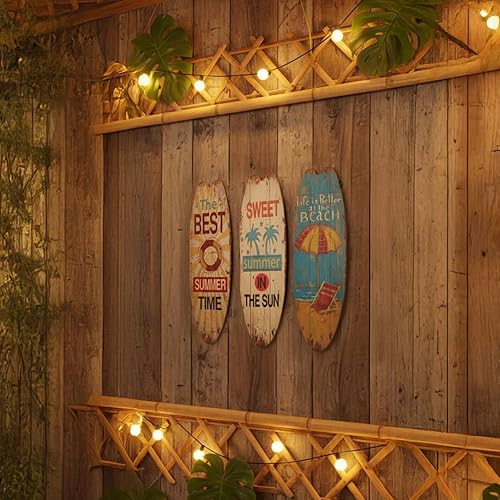 Miniatura 4 de Juego de 3 decoraciones de madera para colgar en la pared de tabla de surf, arte de pared retro de playa, placas costeras hawaianas de 17.7 pulgadas