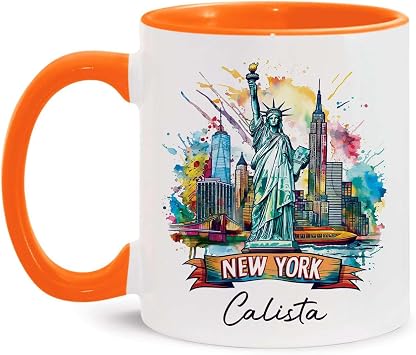 Statue Of Liberty Accent Mug, Gift For New York Lovers, Personalized New York State Coffee Cup, Customized New York Themed Mug 11oz 15oz, Custom Name US State Ceramic Cup, State Mug
