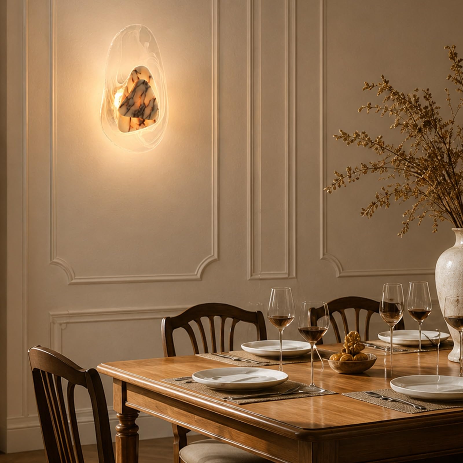 Aplique de pared de mármol natural, lámpara de pared de alabastro | Luz LED moderna de pared de piedra con pantalla de cristal, lámpara de pared interior cableada for sala de estar