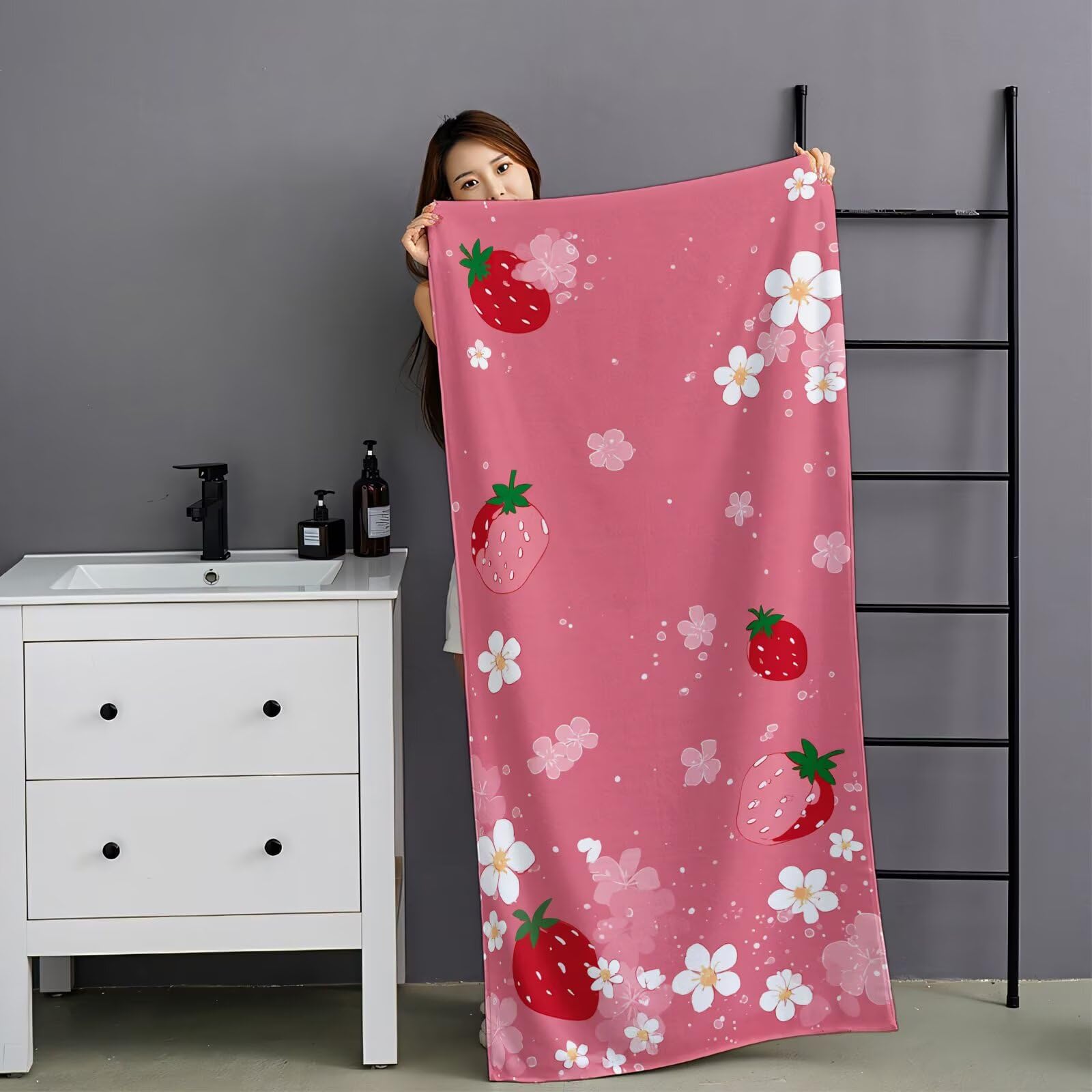 2 szt., bardzo duże 100 x 220 cm, różowy, szybkoschnący ręcznik z mikrofibry, bez piasku i plażowy, lekki podróżny, kompaktowy ręcznik kempingowy z torbą do przechowywania, chłonny, dla kobiet