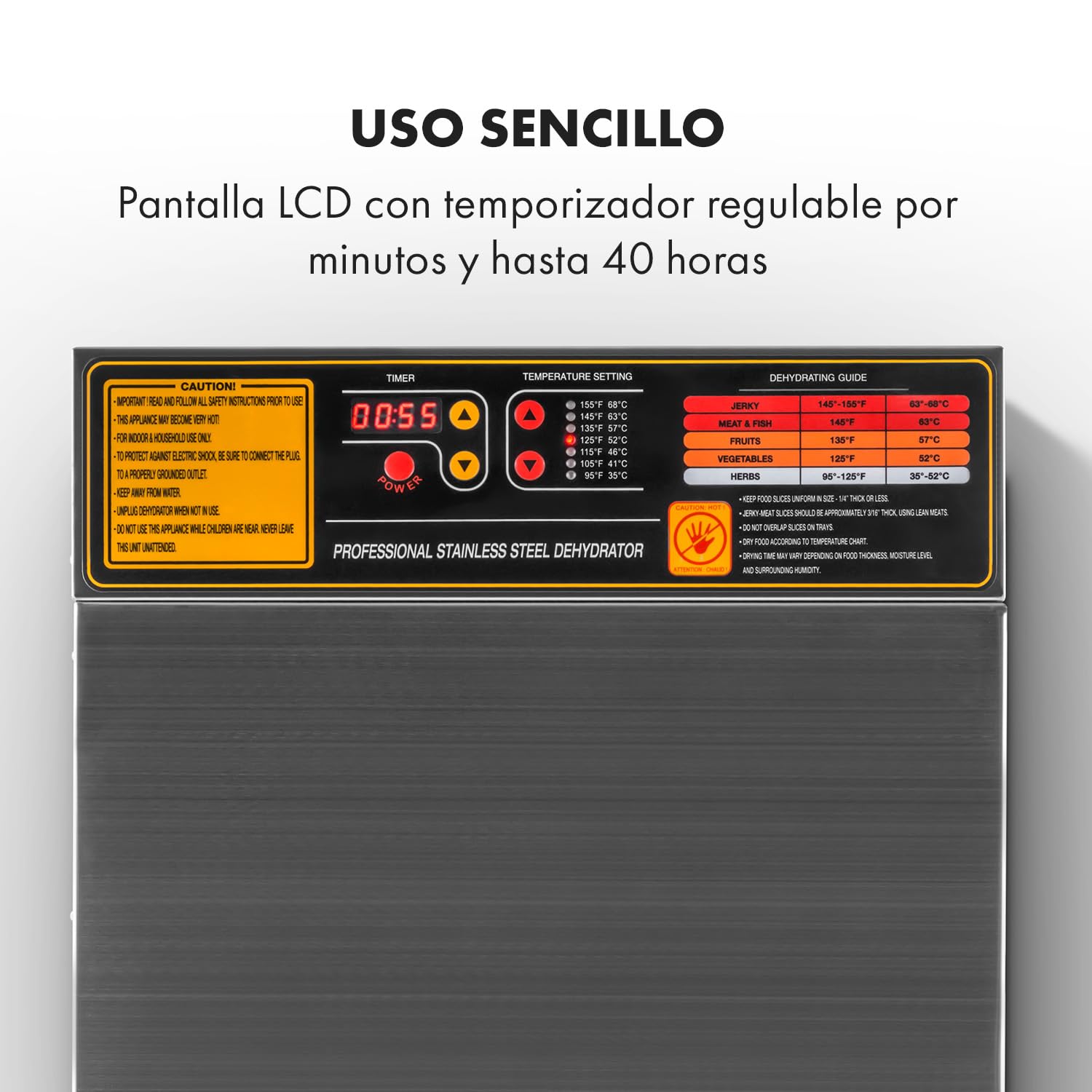 Klarstein Fruit Jerky Pro - Deshidratador de alimentos, Extraíble individualmente, Temperatura ajustable, Amplia superficie de secado, Temporizador, Ventilador, 1000 vatios, 10 niveles, plata