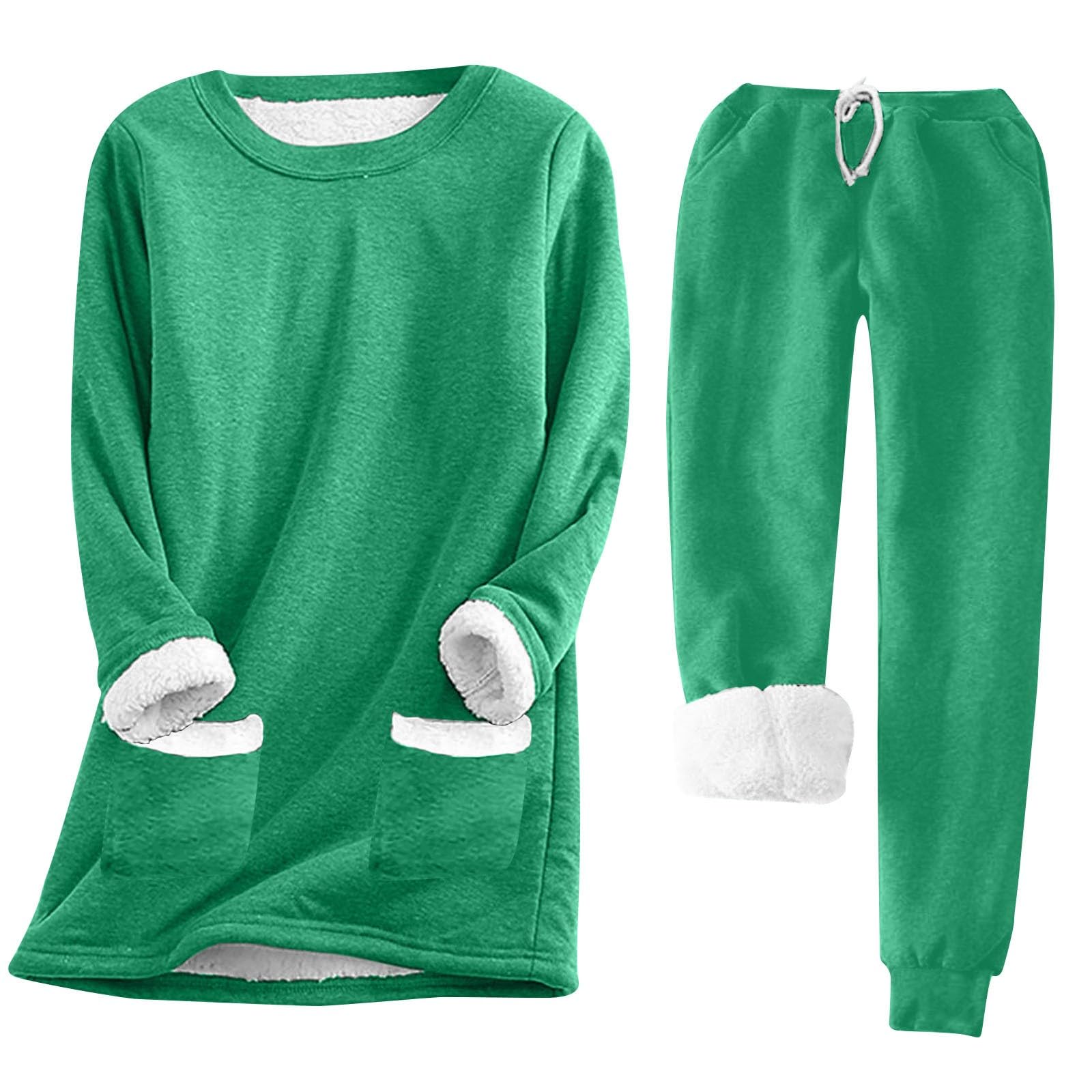 Traje de casa para mujer con forro, conjunto de invierno cálido de dos piezas de sudadera y pantalón | Chándal de felpa cómodo traje de ocio conjunto acogedor pijama de invierno para días fríos