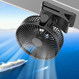 8-inch Magnetic Cruise Ship Approved Fan, 12000mAh Battery Operated Clip on Fan with 5 Speeds, LED Lantern, Timer, Magnetically Sticks on Cabin Ceilings and Walls - Not Suitable for Golf Carts