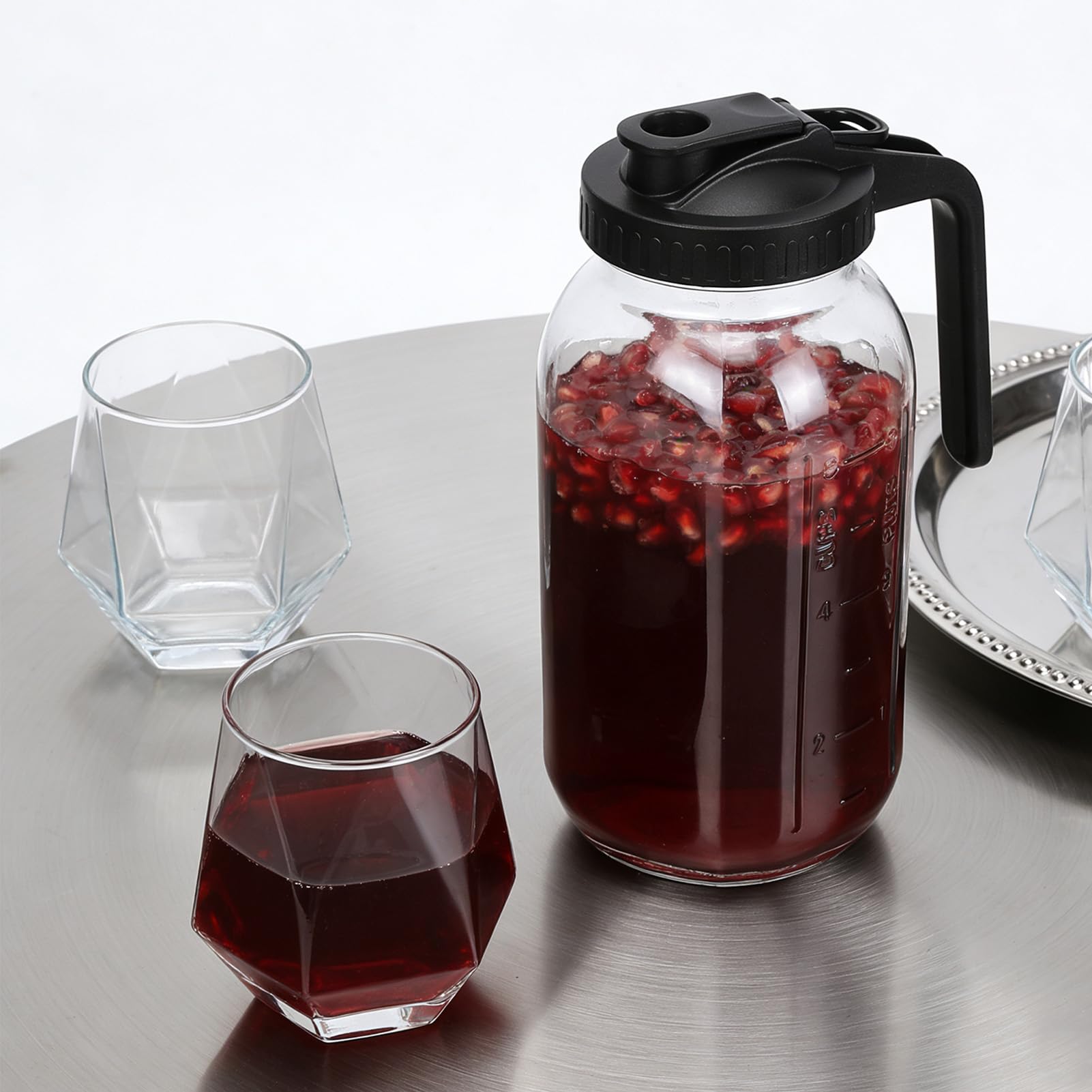 Pichet en Verre avec Couvercle Rabattable, 2 Pièces, Joint d'étanchéité étanche, Bec Large pour thé glacé, Infusion Froide, Jus de thé au Soleil (64 onces)