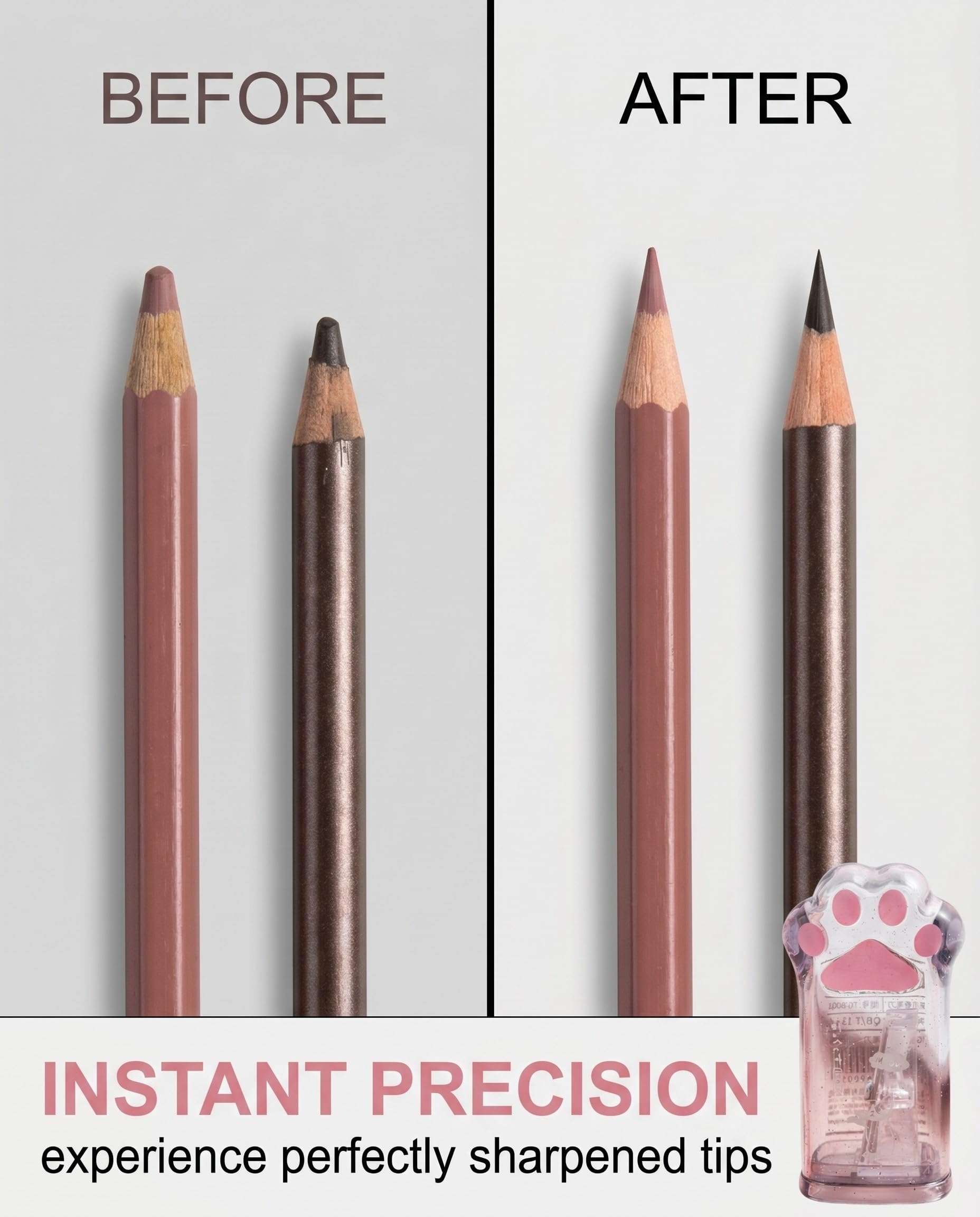 Temperino Matite Trucco 2 Pezzi Artiglio di Gatto, Universale Cosmetico per Occhi Labbra Sopracciglia, Trasparente Rosa e Nero, Lame di Precisione