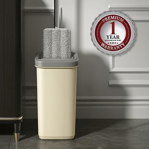 Miniatura 9 de OVENTE Mopa y cubo con juego de escurridor, trapeador plano autolimpiante manos libres con almohadilla de microfibra lavable, limpiador del hogar