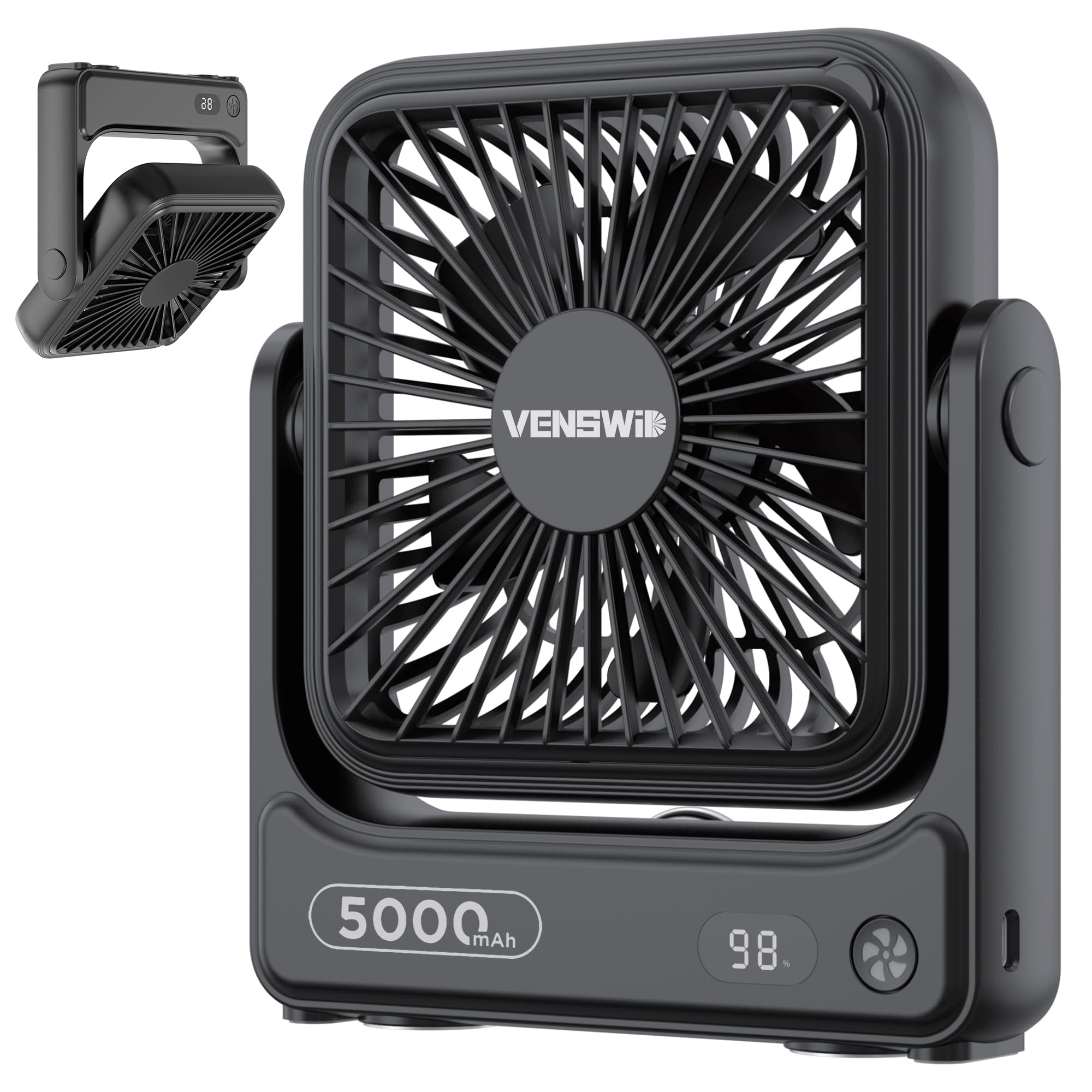 Ventilador de cabina de crucero recargable portátil y ultrafino con LED