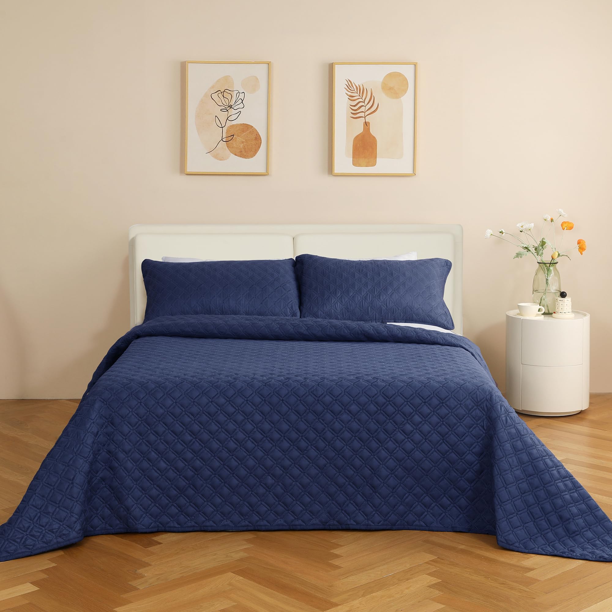 Choc chick Quilt Sets King Size, Blue Bedspread King Bed 3 Pieces, Machine Washable Lightweight Modern Style Coverlet Set with 2 Pillow Shams（92"x106"）