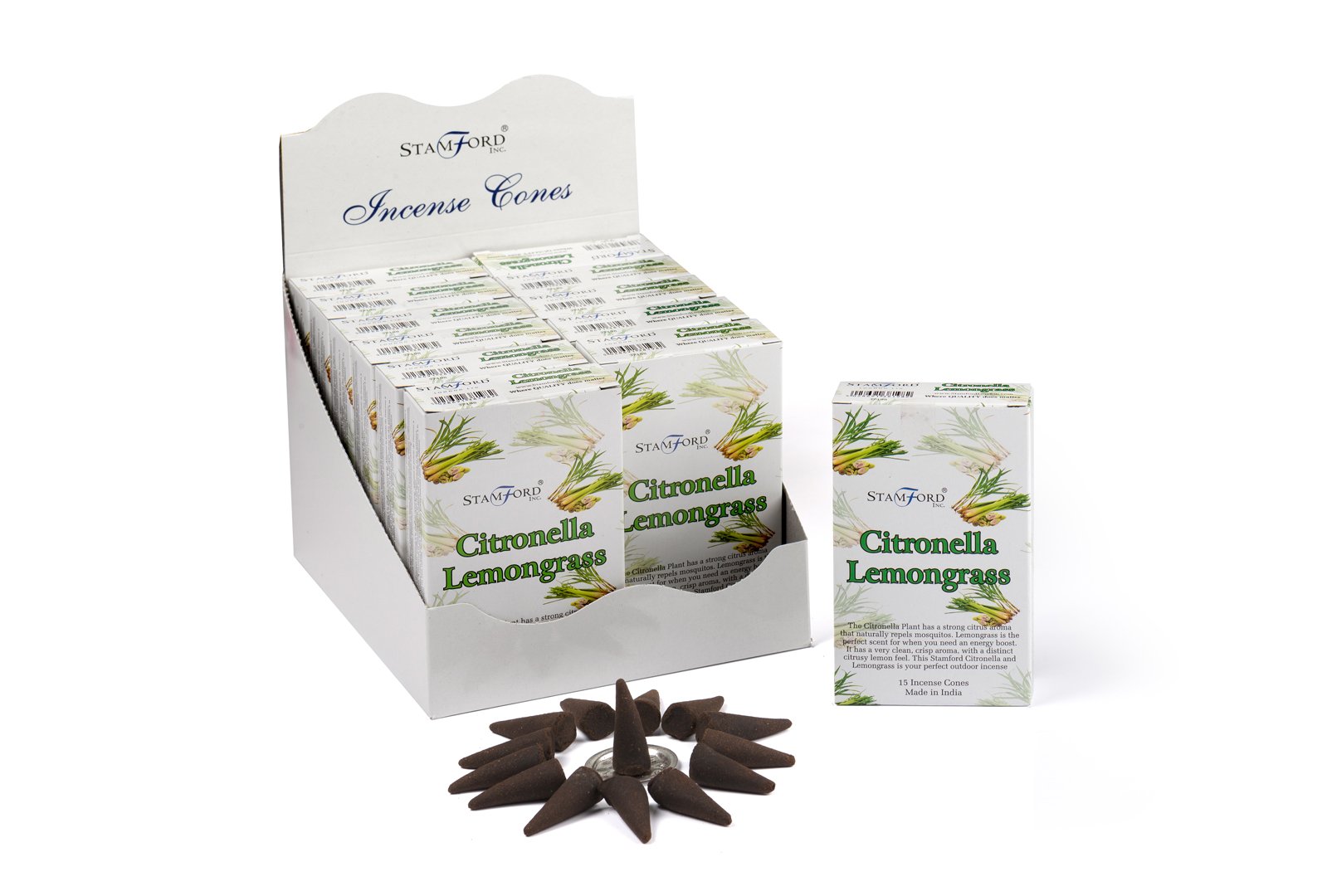STAMFORD Citronella & Lemon Grass Incense Cone, Black, 12 x 15 Pack