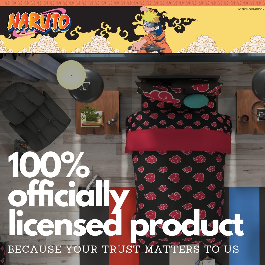 Collectibles Naruto Anime Akatsuki Bedding 5 Piece Super Soft Reversible Comforter and Sheet Set with Sham, Twin, (Officially Licensed Product) By Franco