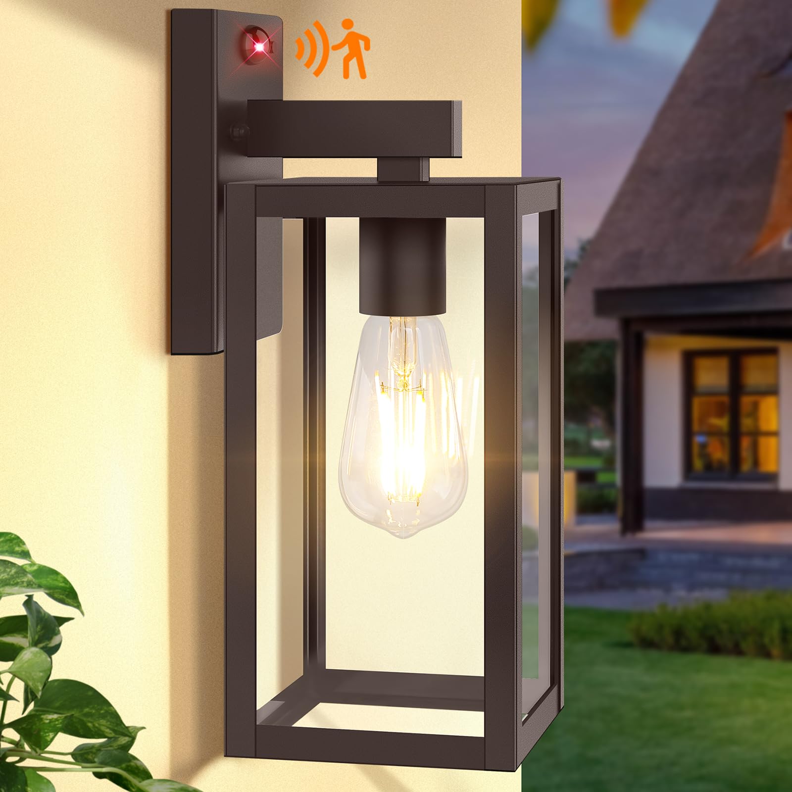 Photo 1 of BesLowe 13" Upgraded Motion Sensor Outdoor Wall Light Fixture, Brown