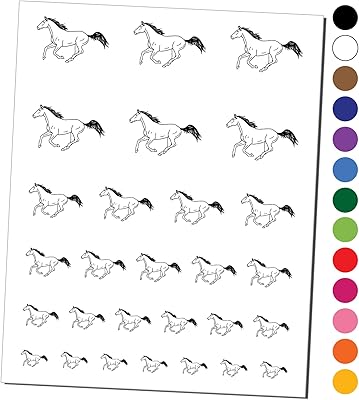 Thoroughbred Race Horse Running Temporary Tattoo Water Resistant Fake Body Art Set Collection - Black (One Sheet)