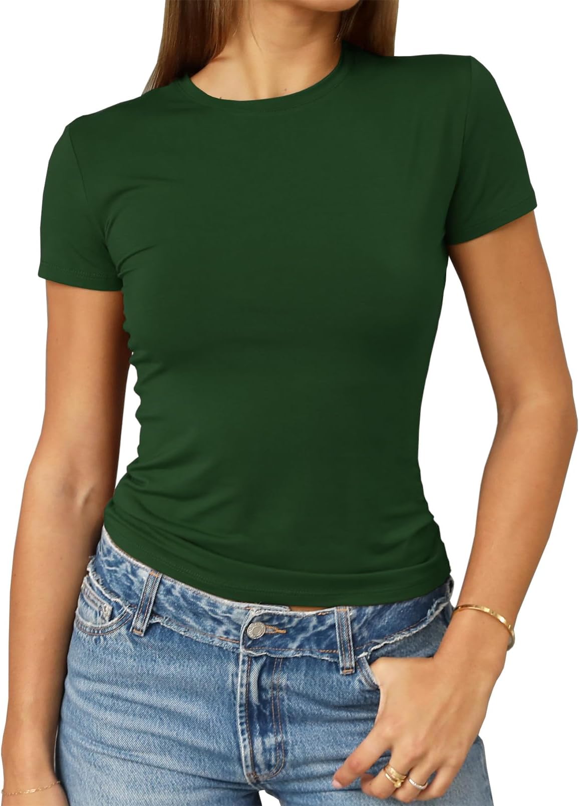Women's Casual Basic Going Out Crop Tops Slim Fit Short Sleeve Crew Neck Tight T Shirts 2026