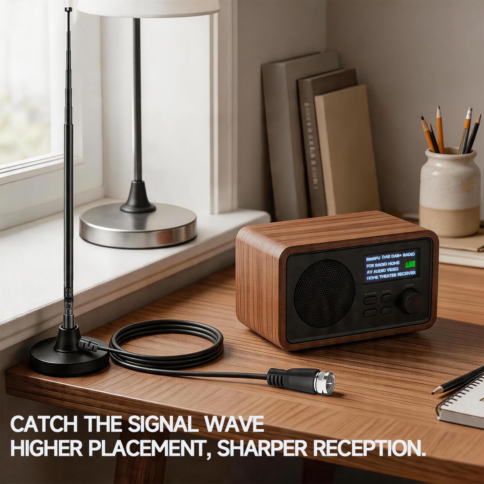 Bingfu Antenna Radio DAB+ FM, Antenna Telescopica Digitale con Base Magnetica, Cavo Coassiale 3 m, Set Adattatori, 75 Ohm per Ricevitore Stereo e Sistemi AV Casa