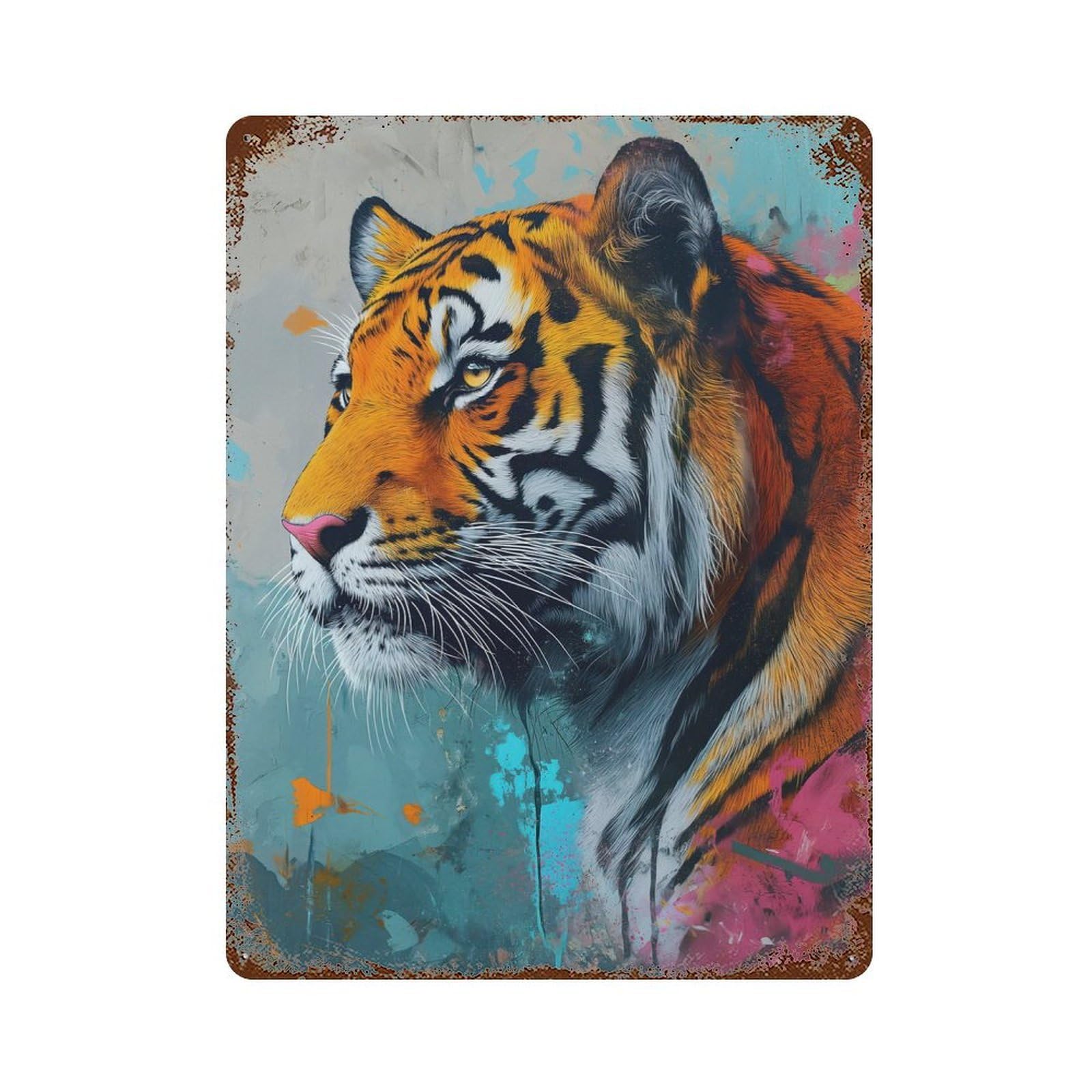 Rust Effect The Royal Tiger Vintage Metal Tin Sign 15.7"x11.8", Decorative Metal Wall Art for Office, Studio And Wall Decor