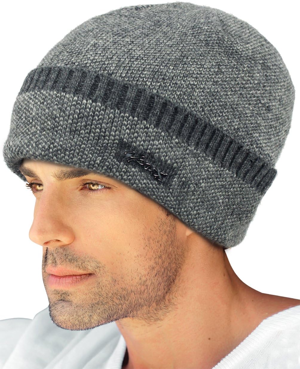 Dahlia Men's Skullies & Beanies - Wool, Knit Winter Hat, Fleece Lined,
