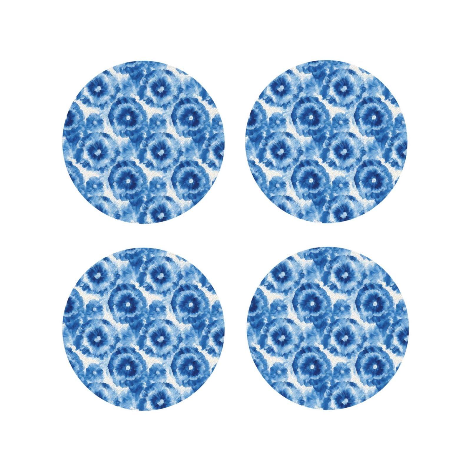 Smazdfxx Women's As Pic Leather Coasters Set Of 4 - Abstract Blue Ink Splash Print Lightweight Drink Coasters For Desk