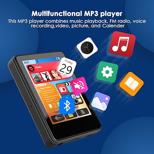 Miniatura 7 de Reproductor MP3 de 64 GB con Bluetooth, reproductor de música con altavoz HD integrado, reproductor de MP3 para niños, radio FM, grabadora de voz,