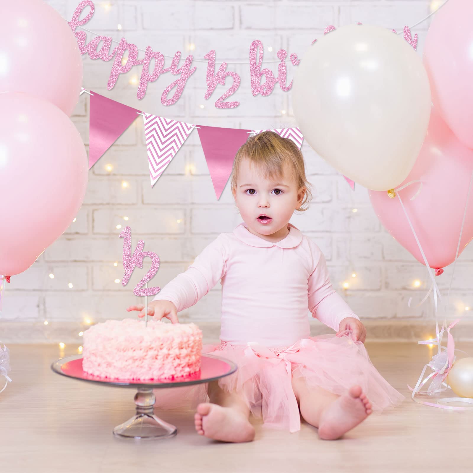 Half Way To One Banner – Rose Gold Glitter 6-Month Birthday Decor, DIY String - View #11