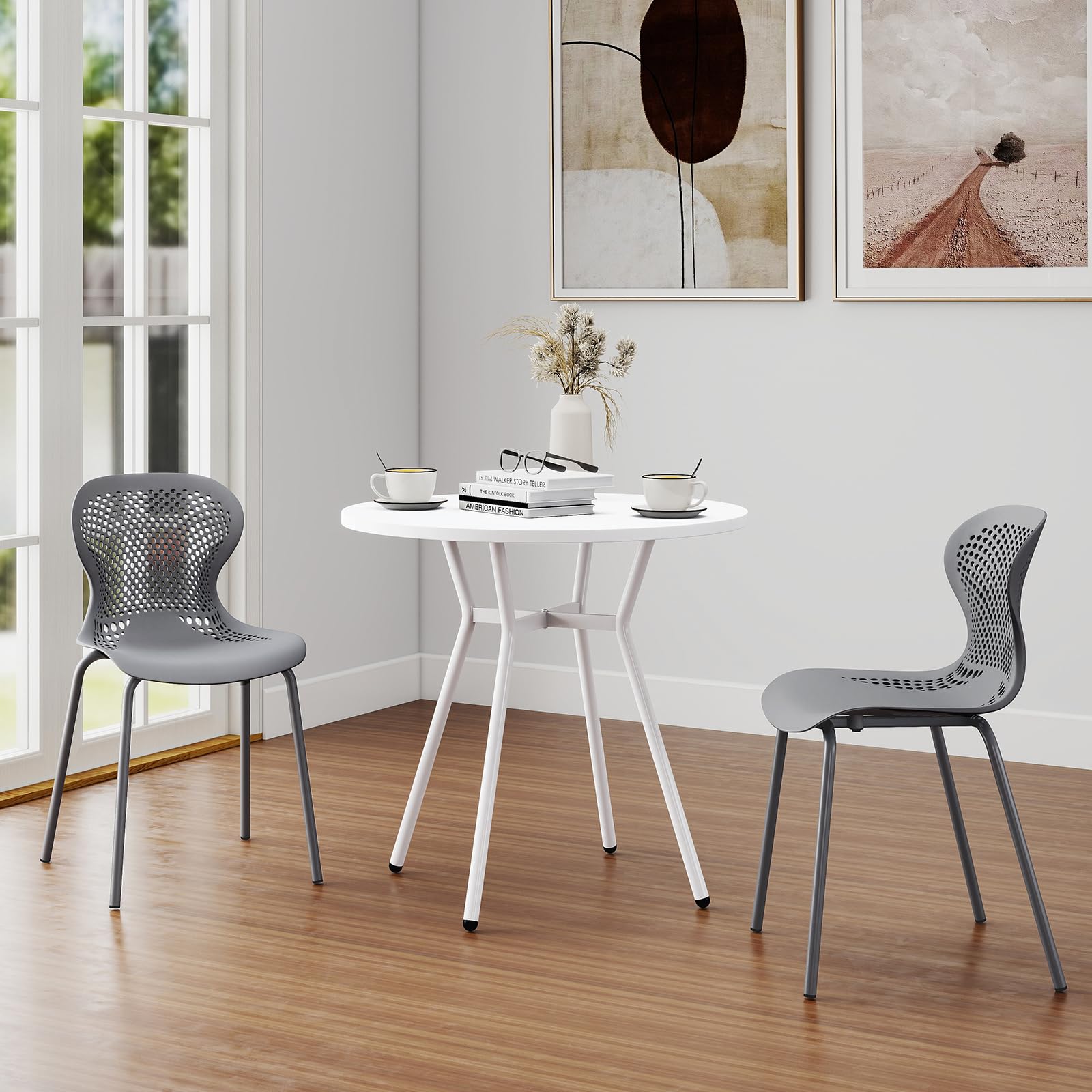 JIJIAN Set di 4 Sedie Sala da Pranzo Impilabili, Sedia da Cucina con Gambe in Metallo, Sedie da Giardino in Plastica, per Sala da Pranzo, Soggiorno, Giardino, Balcone e Terrazza, Grigio