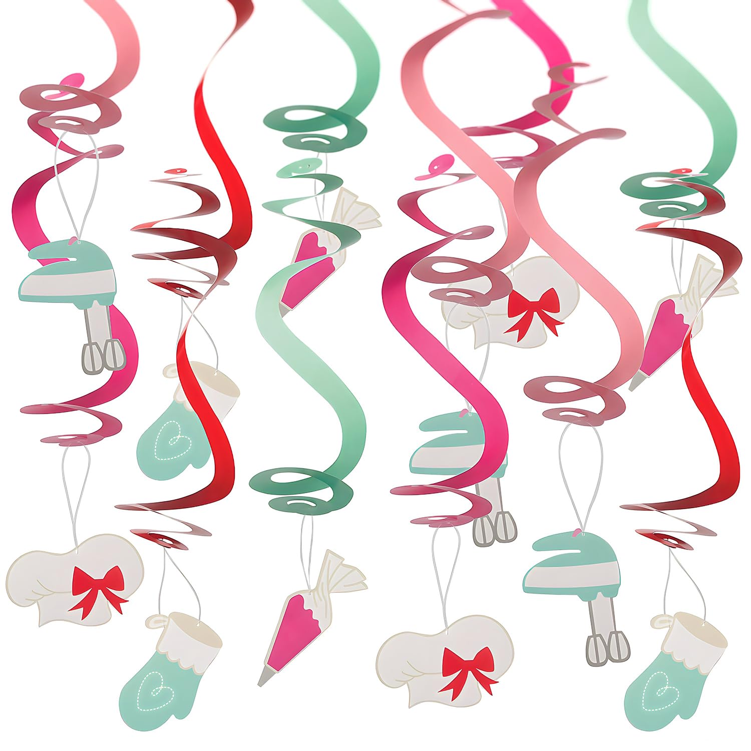 Fun Express 33 inch Baking Party Hanging Swirls Decorations - Perfect for Baking Theme Parties, Celebrations, and Sweet Treats Decor - Fun Party Supplies - 12 Pieces - Assorted Colors