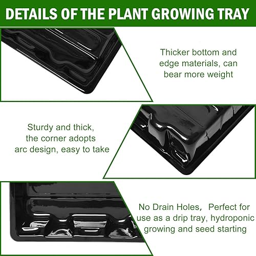 Miniatura 4 de Paquete de 10 bandejas fuertes para cultivo de plantas, plástico negro duradero extra fuerte (sin agujeros de drenaje) para invernadero y flores,