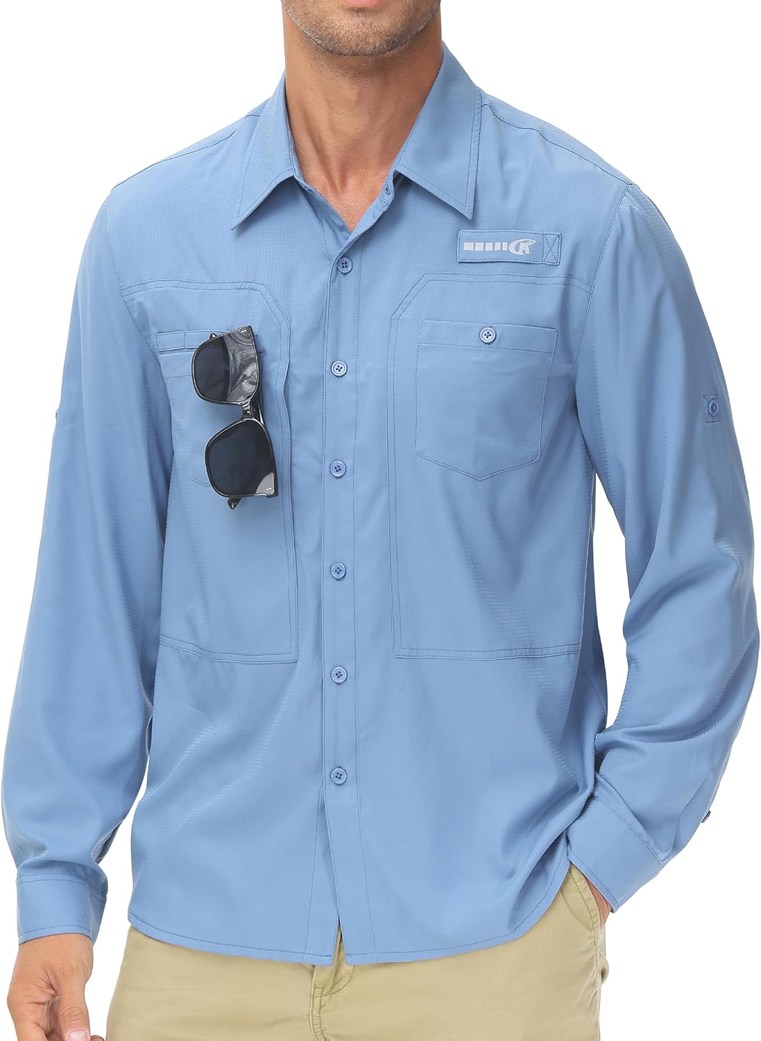 Men's UPF 50+ Sun Protection Fishing Shirts Long Sleeve Lightweight Hiking Travel Work Button Down Shirt Zipper Pocket - Image 2