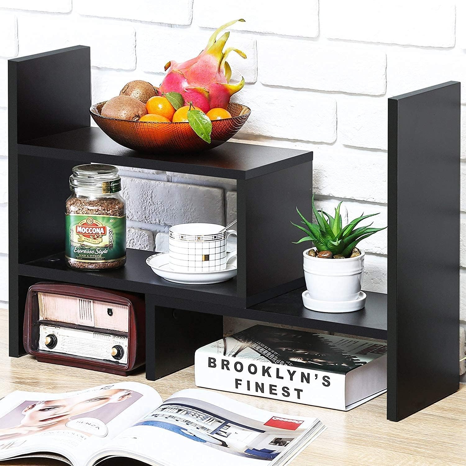 Furniture Café Modern Wooden Desk Organizer Shelf – Multi-Tier Desktop Storage Rack for Books, Office Supplies & Décor-image-13