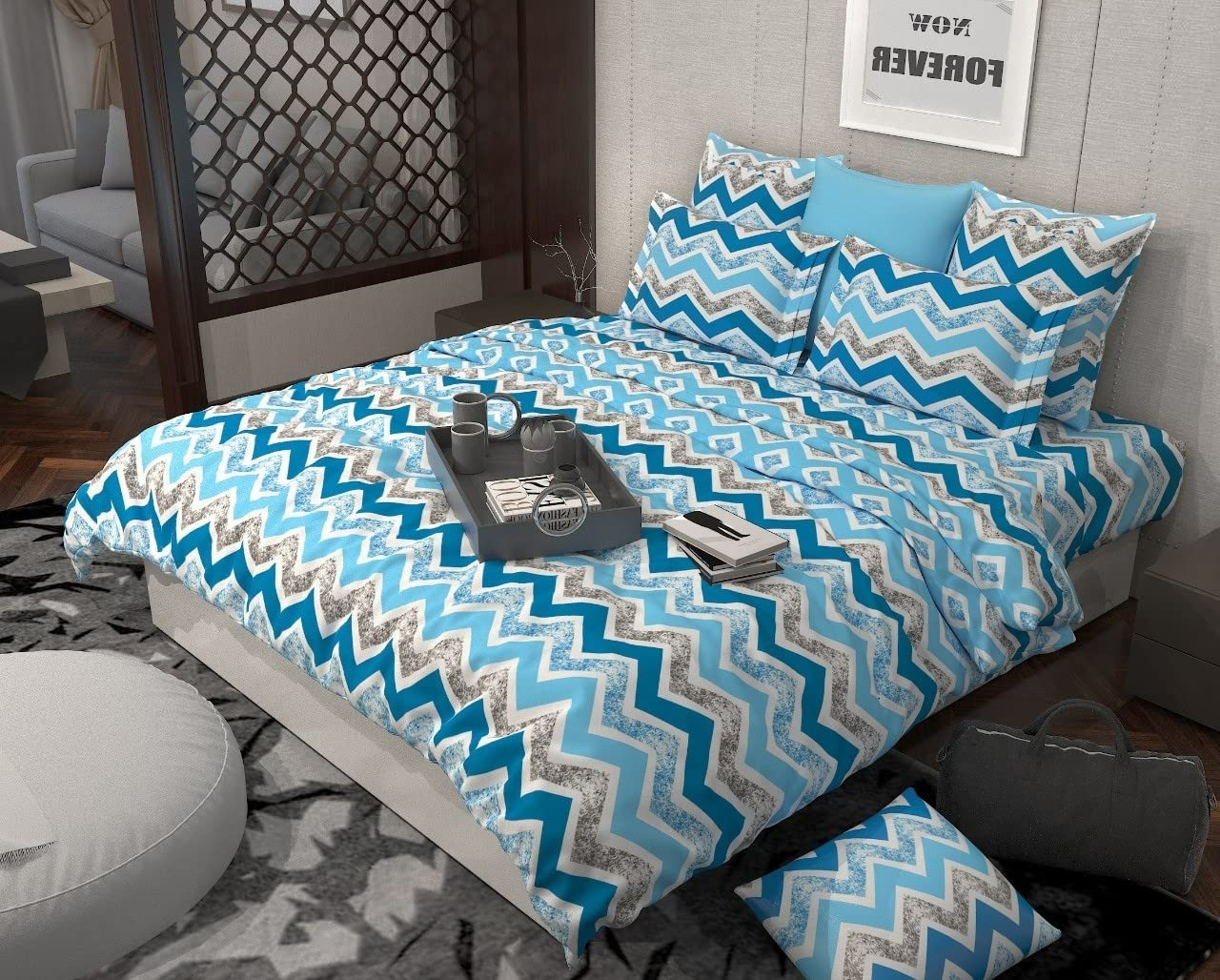 GentechHome Cotton 4 Pcs Double AC Comforter Set Including 1 Comforter, 1 Double Flat Bedsheet & 2 Pillow Covers for Double Bed [King Size] - CMF045