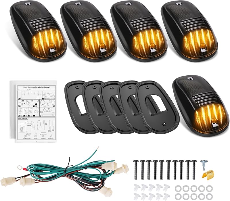 Kit com 5 Luzes LED de Teto para Cabine Ram 1500/2500/3500/4500/5500 2003–2018 Mynoway, Lente Fumê Âmbar