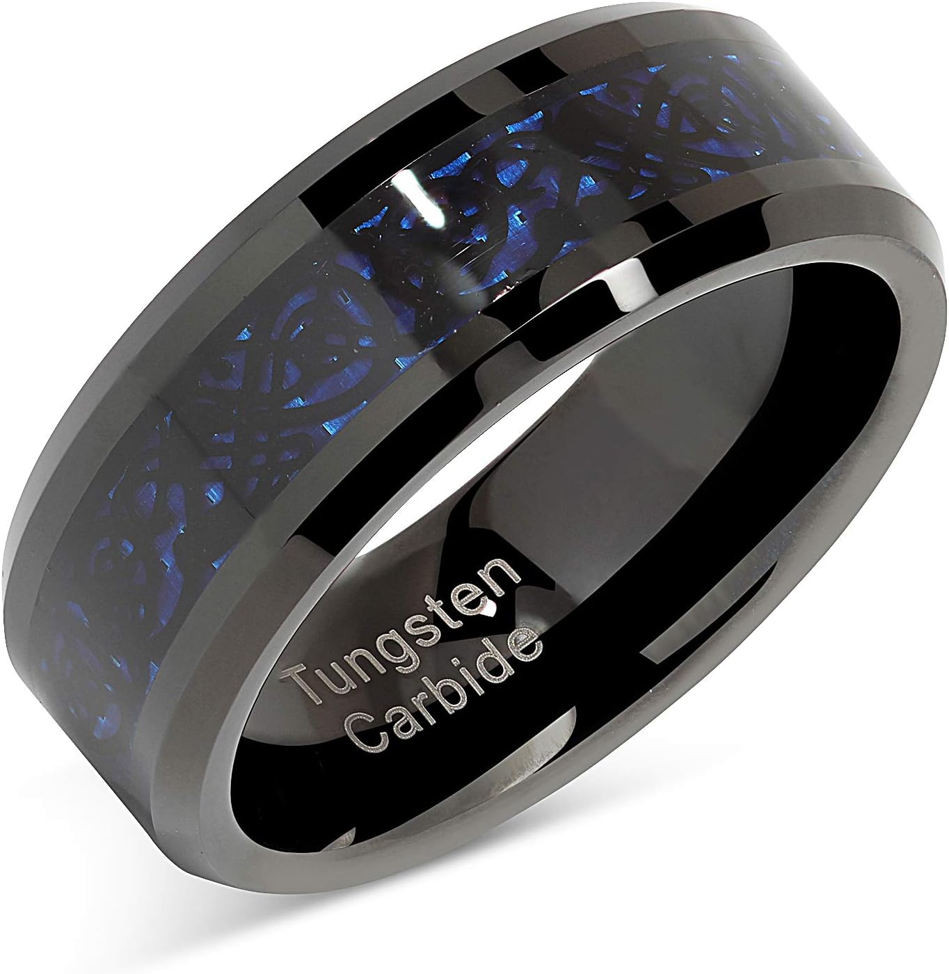 100S JEWELRY Tungsten Rings for Men Wedding Band Black Plated Celtic Dragon Inlaid Size 8-15