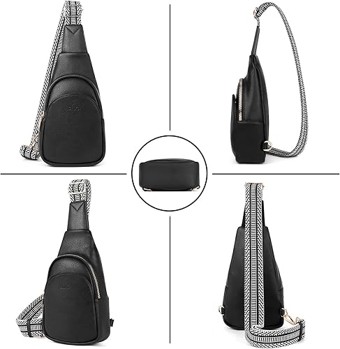 Miniatura 6 de CLUCI Riñonera pequeña para mujer, cangurera de cuero vegano para mujer, bolsa de pecho con correa de guitarra