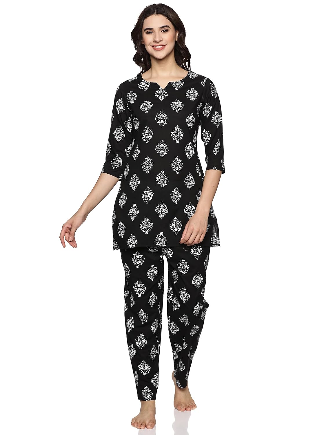 RAJMANDIRFABRICS Women’s Cotton Bandhej Printed Night Suit Set – Comfortable Top & Pajama Sleepwear