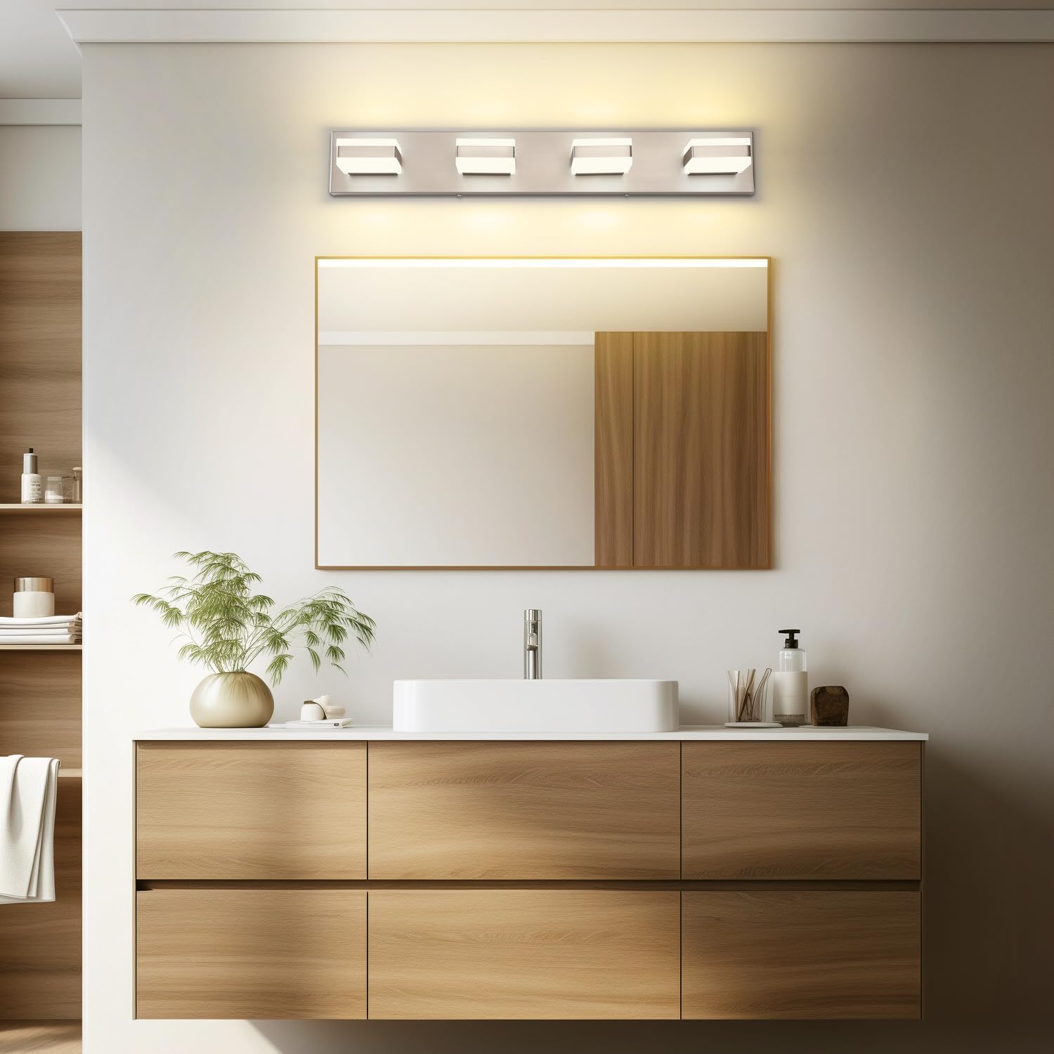 PRESDE 4-Light LED Vanity Light for Bathroom Brushed Nickel Bathroom Light Fixtures Over Mirror Modern Bath Wall Lighting Dimmable 5CCT - Image 2