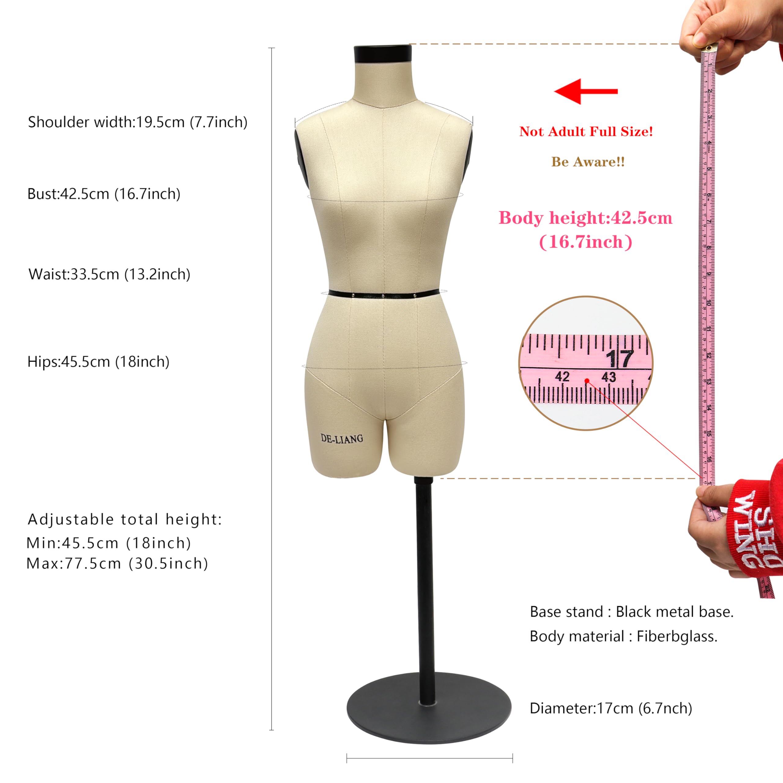 DE-LIANG Half Scale Dress Form (Not Adult Full Size) 1:2