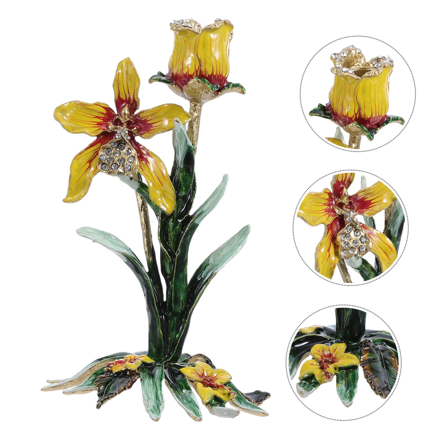 Mikikit Soporte para Vela de Aleación Acabado Esmaltado Europeo en Forma de Orquídea, Resistente al Desgaste y Mantenimiento Fácil para Decoración Navideña y Mesa Central