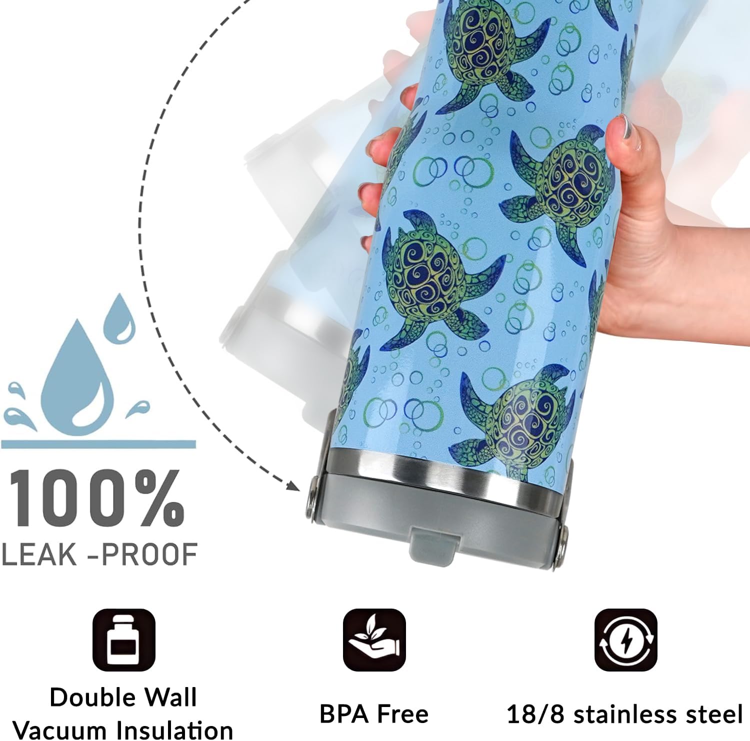 Sea Turtle Gifts for Women 30oz Tumbler with Handle Sea Turtle Cup Insulated Tumblers Tumblers with Flip Straw and Top Handle Stainless Steel 30oz Coffee Mug - Image 5