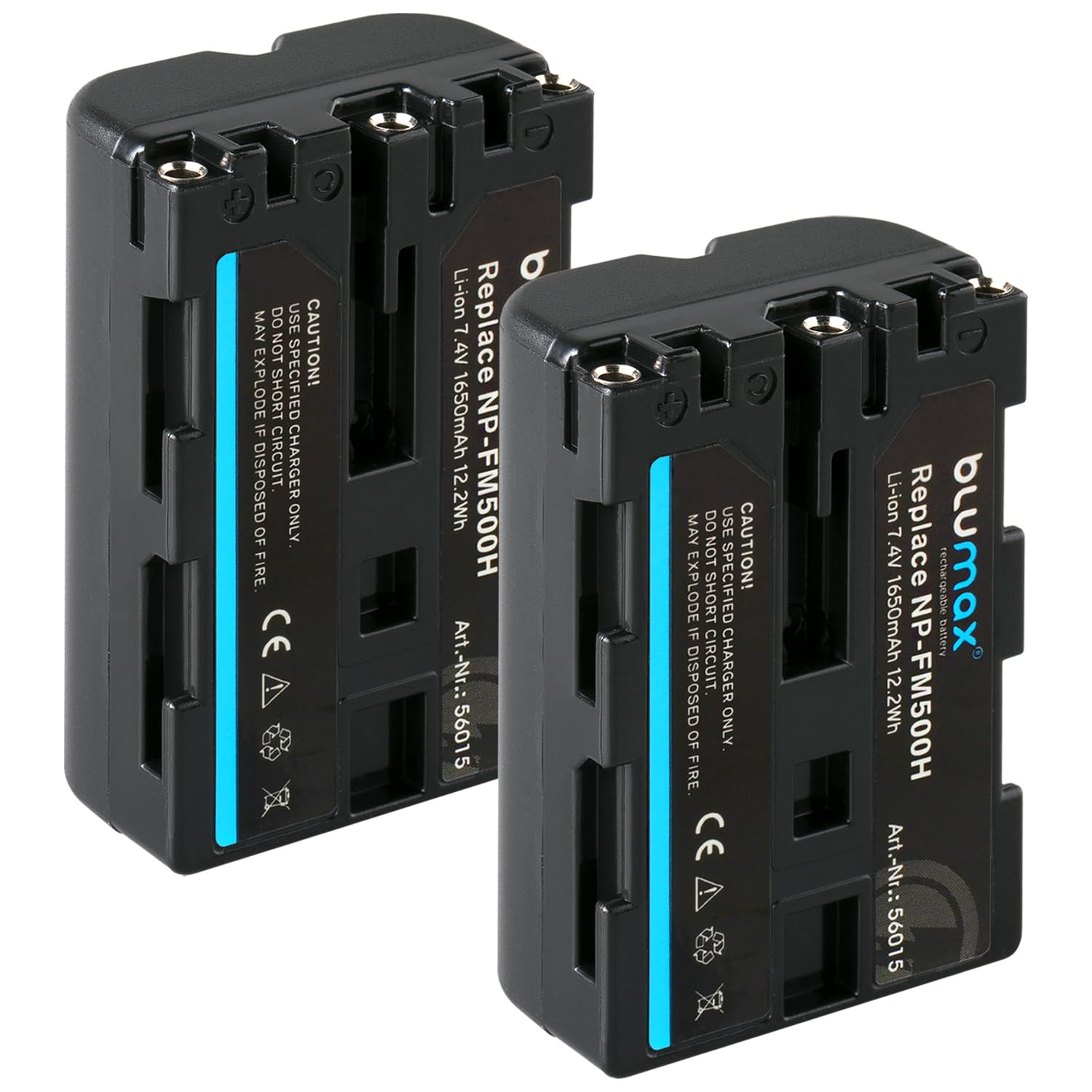 2 x Blumax Battery Compatible with Sony NP-FM500H | 1650mAh - NP-FM500 NP-FM55H for Sony Alpha 77 99 - A77 A99 II - DSLR A850 A900 - VG-C77AM VG-C99AM