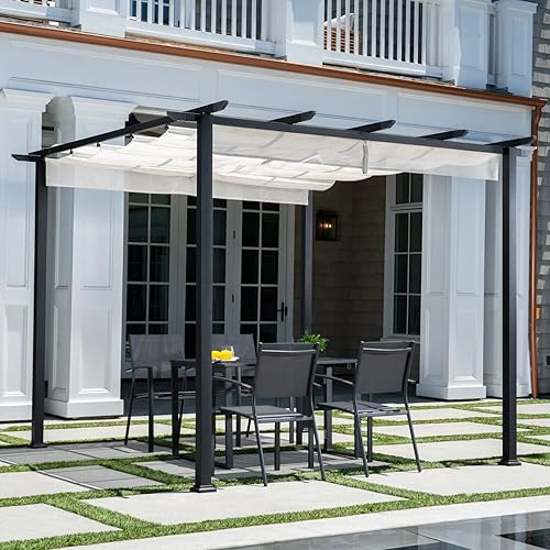 Miniatura 3 de Hanover Reed - Pérgola para exteriores con toldo ajustable en gris, 9.8 pies de profundidad x 9.8 pies de ancho x 7.6 pies de alto, aluminio y acero