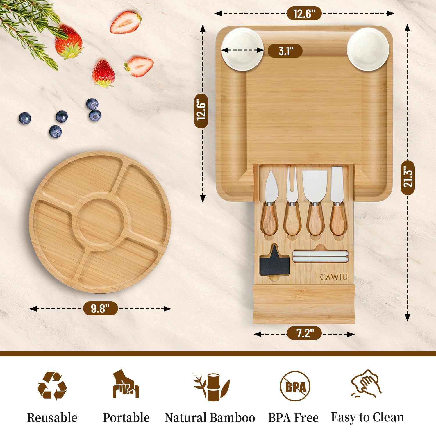 CAWIU Bamboo Charcuterie Board Set - Fresh & Organized -5 CAWIU Bamboo Charcuterie Board Set - Fresh & Organized -5