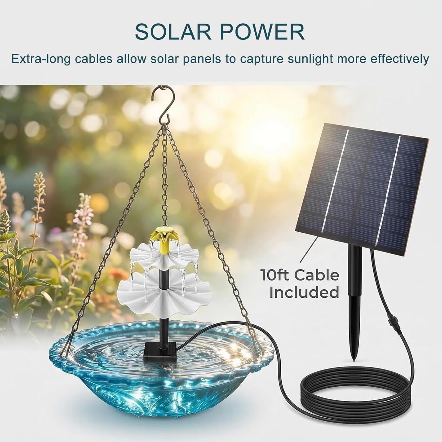 2 in 1 Hanging Bird Bath with Solar Fountains, Solar Powered Birdbaths with Water Pump, Attract Wild Birds & Hummingbirds, for Patio Garden Lawns Decoraction(Purple)