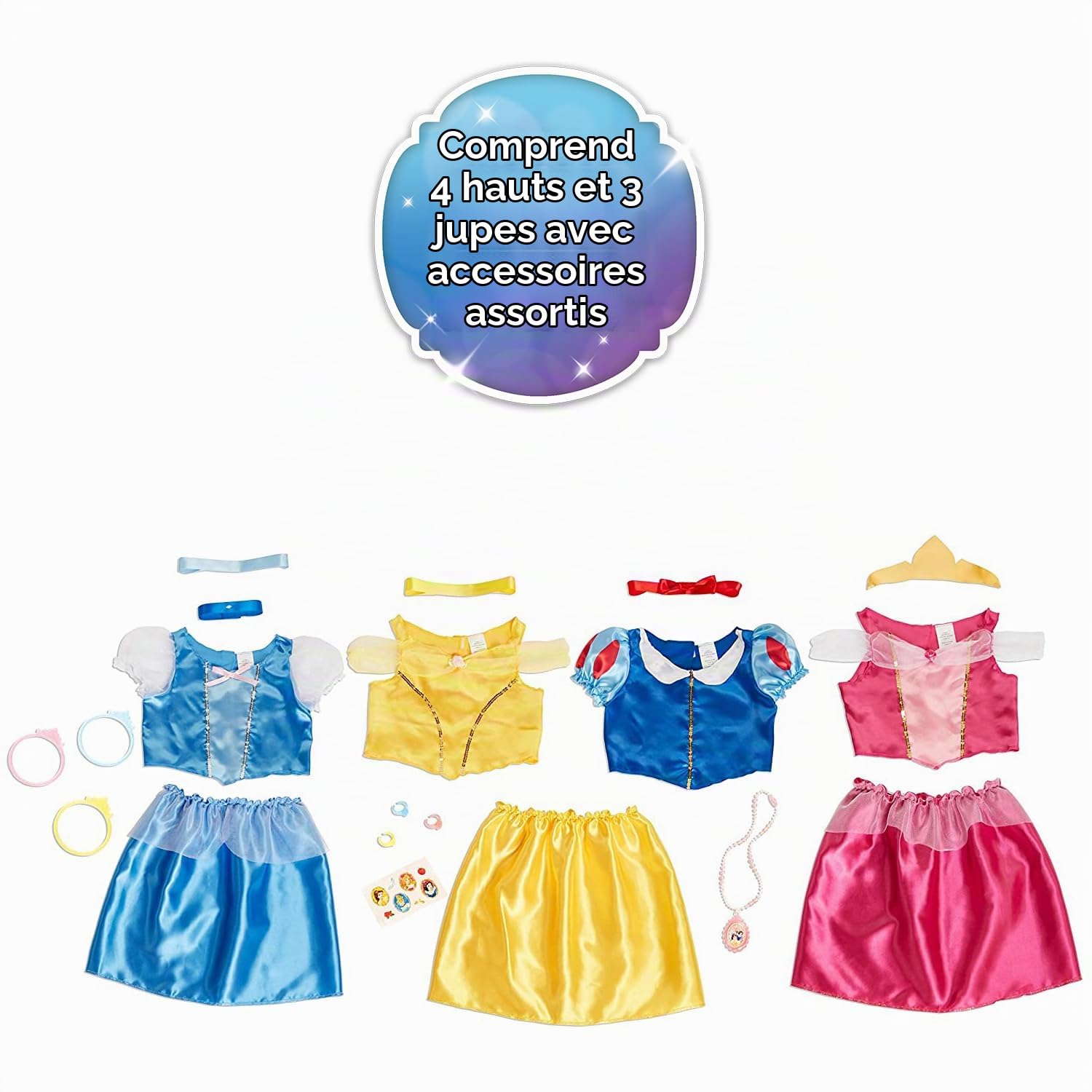 Disney Princess - Coffret 4 déguisement Princesses - Costumes Cendrillon - Blanche Neige - Aurore - Belle - Pour 3-6 Ans - 21 Pièces Deluxe de Déguisements - Costumes pour enfants