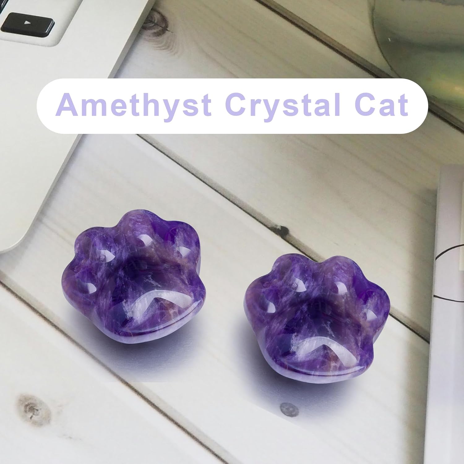 Cat Amethyst Crystals and Healing Stones, Natural Stone for Anxiety Relief, Emotional Balance & Positive Energy, Worry Stones for Stress Relief, Unique Gift for Crystal Cat Lovers Women Men (Amethyst)